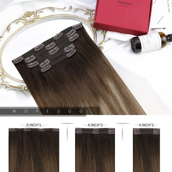 New 5PCS 12 Inch Dark Brown to Ash Blonde Clip-in Human Hair Extensions - Picture 3 of 9